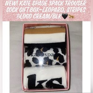 New! Kate Spade 3Pack Trouser Sock Gift Box-Leopard, Stripes &Logo Cream/Blk🖤🐆